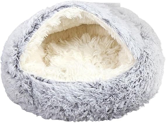 HMA Dog and cat Fluffy Covered Cat Cave Bed in Grey 40x40cm