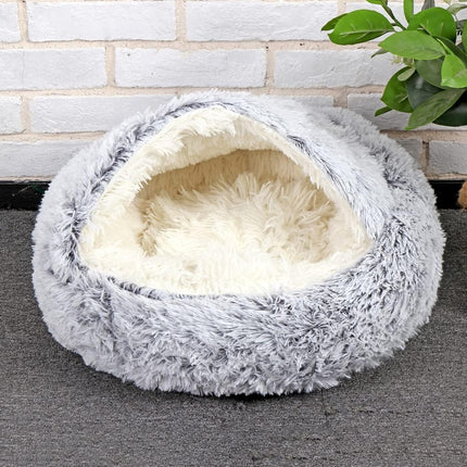 HMA Dog and cat Fluffy Covered Cat Cave Bed in Grey 40x40cm