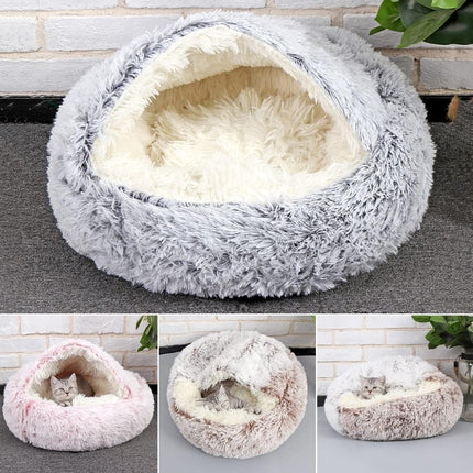 HMA Dog and cat Fluffy Covered Cat Cave Bed in Grey 40x40cm