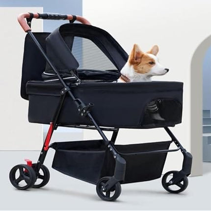 HMA Dog and cat Foldable and Portable small Dog Stroller up to 20 kg - black