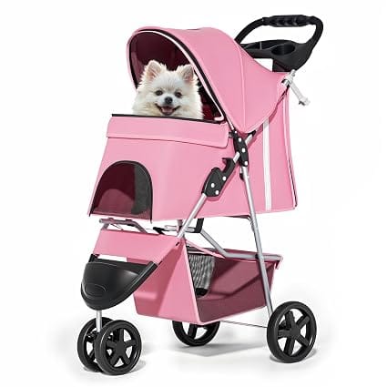 HMA Dog and cat Foldable and Portable small Dog Stroller up to 20 kg Pink