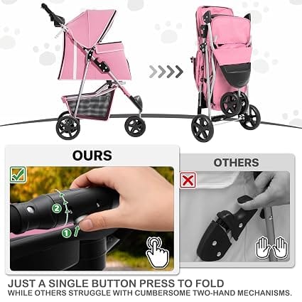 HMA Dog and cat Foldable and Portable small Dog Stroller up to 20 kg Pink