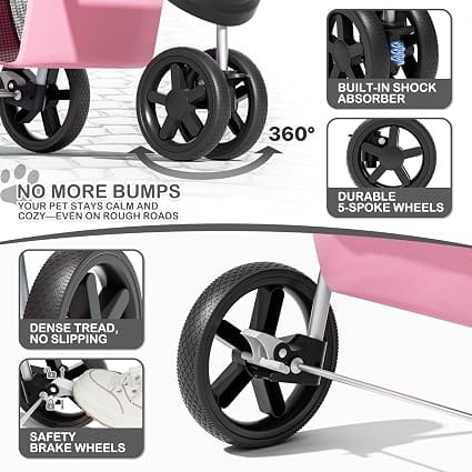 HMA Dog and cat Foldable and Portable small Dog Stroller up to 20 kg Pink