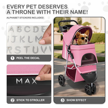 HMA Dog and cat Foldable and Portable small Dog Stroller up to 20 kg Pink