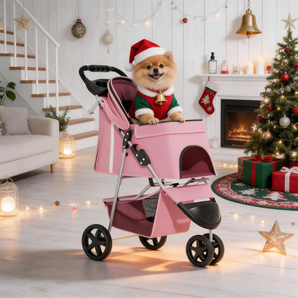 HMA Dog and cat Foldable and Portable small Dog Stroller up to 20 kg Pink