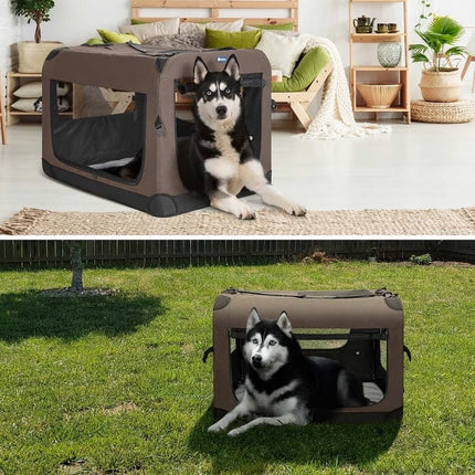 HMA Dog and cat Foldable Soft-Sided Dog Crate and Travel Carrier with Mesh Windows 57× 38 ×45 cm Brown