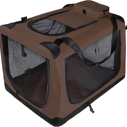 HMA Dog and cat Foldable Soft-Sided Dog Crate and Travel Carrier with Mesh Windows 57× 38 ×45 cm Brown