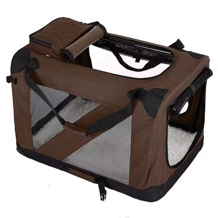 HMA Dog and cat Foldable Soft-Sided Dog Crate and Travel Carrier with Mesh Windows 57× 38 ×45 cm Brown