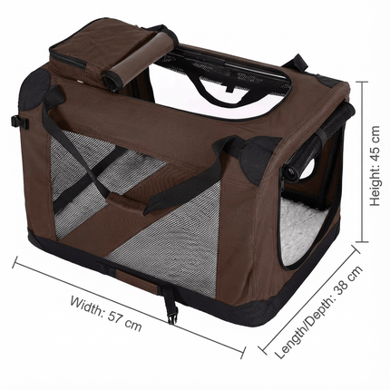 HMA Dog and cat Foldable Soft-Sided Dog Crate and Travel Carrier with Mesh Windows 57× 38 ×45 cm Brown