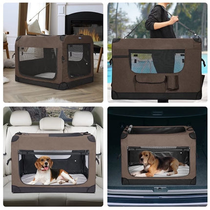 HMA Dog and cat Foldable Soft-Sided Dog Crate and Travel Carrier with Mesh Windows 57× 38 ×45 cm Brown