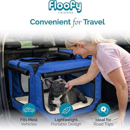 HMA Dog and cat Foldable Soft-Sided Dog Crate and Travel Carrier with Mesh Windows 78× 58 ×53 cm Blue with Free Collar