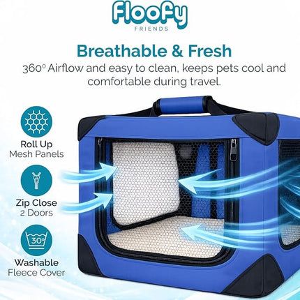 HMA Dog and cat Foldable Soft-Sided Dog Crate and Travel Carrier with Mesh Windows 78× 58 ×53 cm Blue with Free Collar