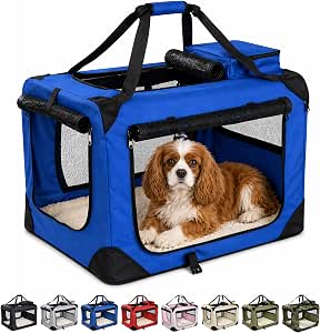 HMA Dog and cat Foldable Soft-Sided Dog Crate and Travel Carrier with Mesh Windows 78× 58 ×53 cm Blue with Free Collar