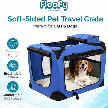 HMA Dog and cat Foldable Soft-Sided Dog Crate and Travel Carrier with Mesh Windows 78× 58 ×53 cm Blue with Free Collar
