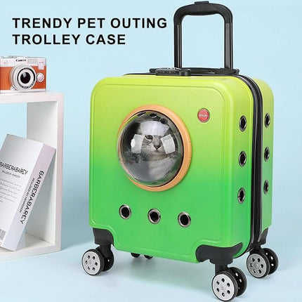 HMA Dog and cat Hard Sided Dog Carriers for Small Dogs with Wheels and Handle  Lime Green Gradient