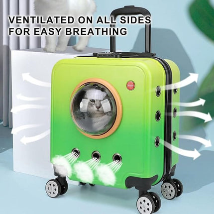 HMA Dog and cat Hard Sided Dog Carriers for Small Dogs with Wheels and Handle  Lime Green Gradient