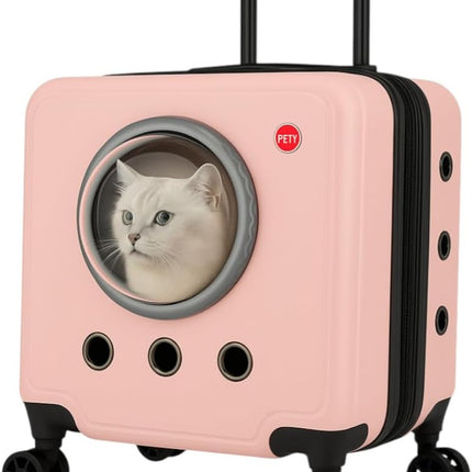 HMA Dog and cat Hard Sided Dog Carriers for Small Dogs with Wheels and Handle Pink