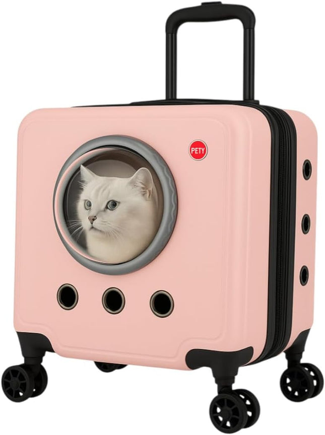 HMA Dog and cat Hard Sided Dog Carriers for Small Dogs with Wheels and Handle Pink