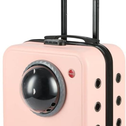HMA Dog and cat Hard Sided Dog Carriers for Small Dogs with Wheels and Handle Pink