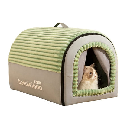 HMA Dog and cat Hello Leiboo Cozy Covered Cat House Soft Plush Enclosed Pet Tent and Cave Bed with Removable Cushion Green/Grey