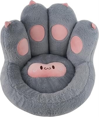 HMA Dog and cat Kawaii Cat Paw Pet Bed Soft Faux Fur Fluffy Calming Cuddler Nest with Cute Face Accent Grey