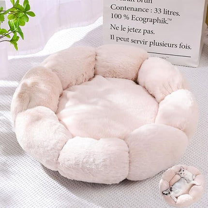 HMA Dog and cat Plush Flower Pet Bed Soft Fluffy Round Calming Cat and Dog Small Cuddler Nest with Raised Rim
