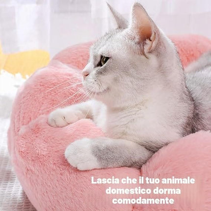 HMA Dog and cat Plush Flower Pet Bed Soft Fluffy Round Calming Cat and Dog Small Cuddler Nest with Raised Rim