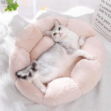 HMA Dog and cat Plush Flower Pet Bed Soft Fluffy Round Calming Cat and Dog Small Cuddler Nest with Raised Rim