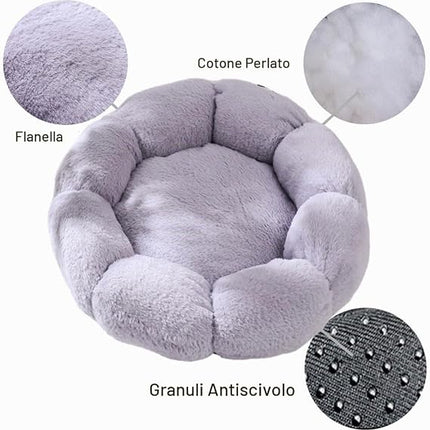 HMA Dog and cat Plush Flower Pet Bed Soft Fluffy Round Calming Cat and Dog Small Cuddler Nest with Raised Rim