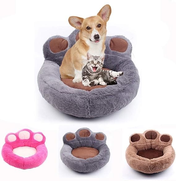 HMA Dog and cat Plush Paw Shape Calming Pet Bed 60x70cm Soft Fluffy Dog and Cat Sofa Bed with Cushion