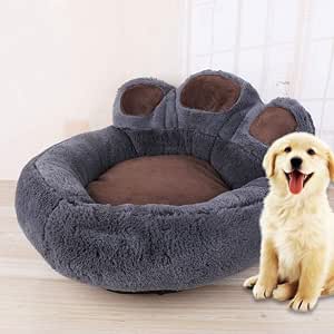 HMA Dog and cat Plush Paw Shape Calming Pet Bed 60x70cm Soft Fluffy Dog and Cat Sofa Bed with Cushion
