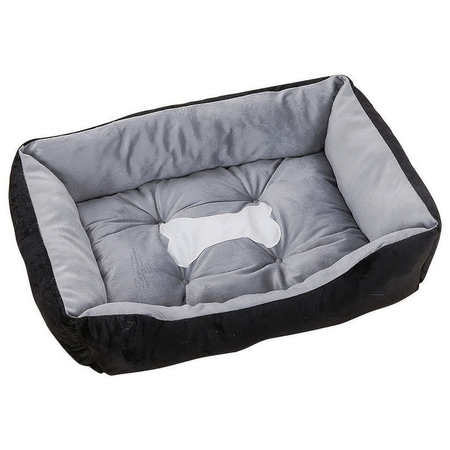 HMA Dog and cat Plush Pet Sofa Bed for Puppies and Cats 60x45cm Soft Rectangular Cushion and Warm Sleeping Nest in Black and Grey