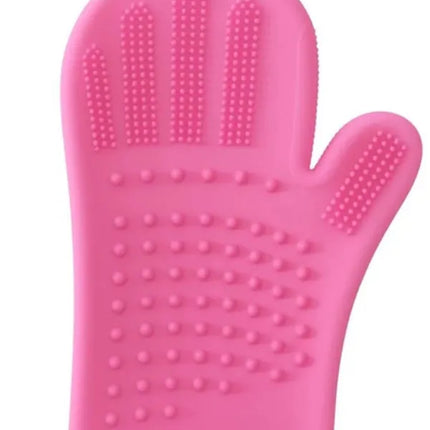 HMA Dog and cat Silicone Pet Grooming Glove for Dogs And Cats  Bath Brush Hair Removal And Massage Mitt pink