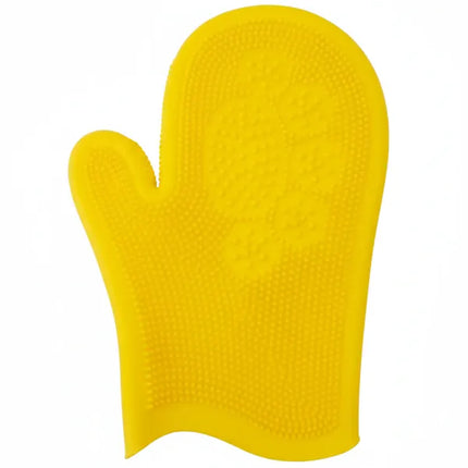 HMA Dog and cat Silicone Pet Grooming Glove for Dogs And Cats  Bath Brush Hair Removal And Massage Mitt Yellow