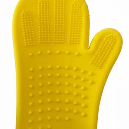 HMA Dog and cat Silicone Pet Grooming Glove for Dogs And Cats  Bath Brush Hair Removal And Massage Mitt Yellow