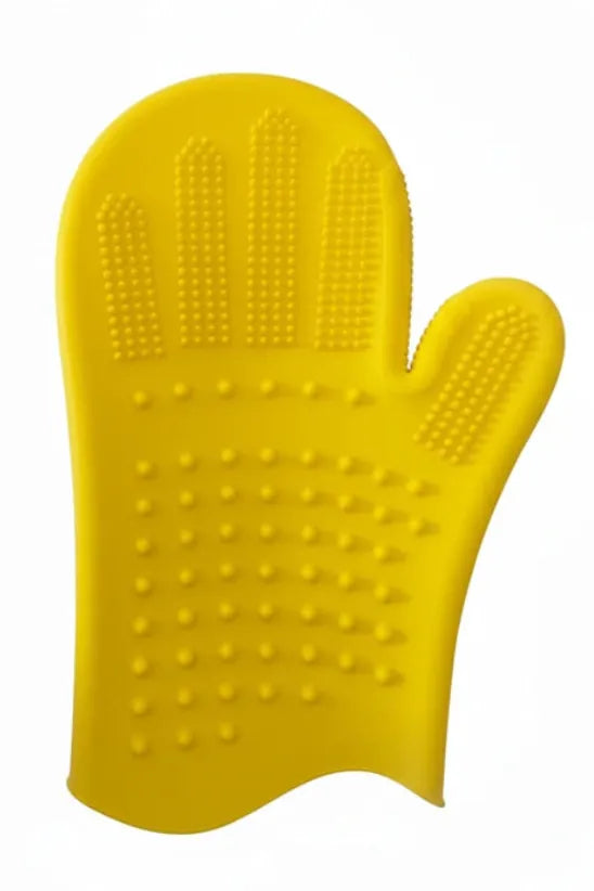 HMA Dog and cat Silicone Pet Grooming Glove for Dogs And Cats  Bath Brush Hair Removal And Massage Mitt Yellow