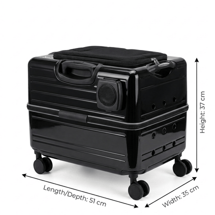 HMA Dog and cat Wheeled Pet Carrier Suitcase Portable Trolley Travel Carrier for Cats And Small Dogs 51 × 35 × 37 cm Glossy Black