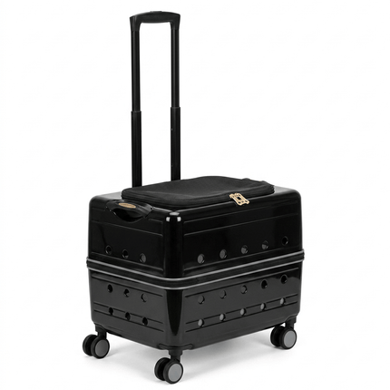 HMA Dog and cat Wheeled Pet Carrier Suitcase Portable Trolley Travel Carrier for Cats And Small Dogs 51 × 35 × 37 cm Glossy Black