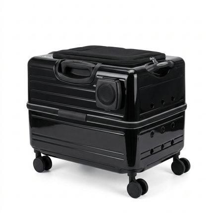 HMA Dog and cat Wheeled Pet Carrier Suitcase Portable Trolley Travel Carrier for Cats And Small Dogs 51 × 35 × 37 cm Glossy Black
