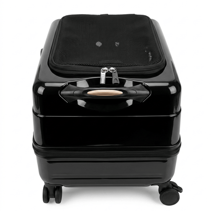 HMA Dog and cat Wheeled Pet Carrier Suitcase Portable Trolley Travel Carrier for Cats And Small Dogs 51 × 35 × 37 cm Glossy Black
