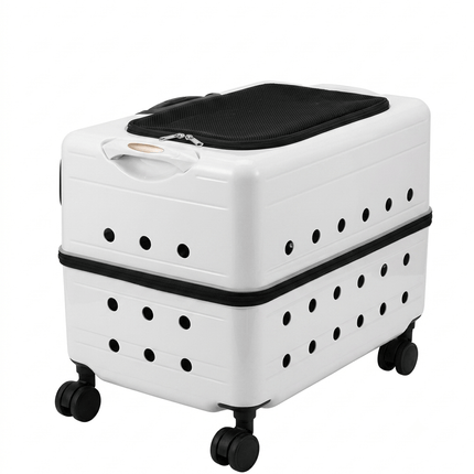 HMA Dog and cat Wheeled Pet Carrier Suitcase Portable Trolley Travel Carrier for Cats And Small Dogs 51 × 35 × 37 cm Off-White