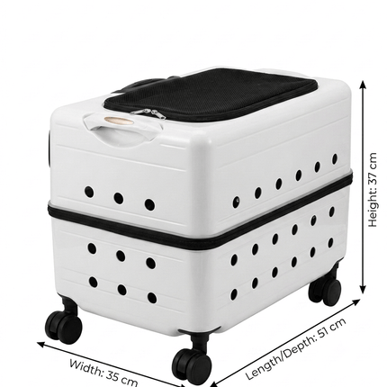 HMA Dog and cat Wheeled Pet Carrier Suitcase Portable Trolley Travel Carrier for Cats And Small Dogs 51 × 35 × 37 cm Off-White