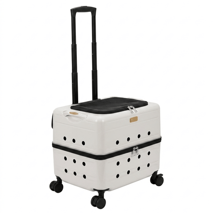 HMA Dog and cat Wheeled Pet Carrier Suitcase Portable Trolley Travel Carrier for Cats And Small Dogs 51 × 35 × 37 cm Off-White