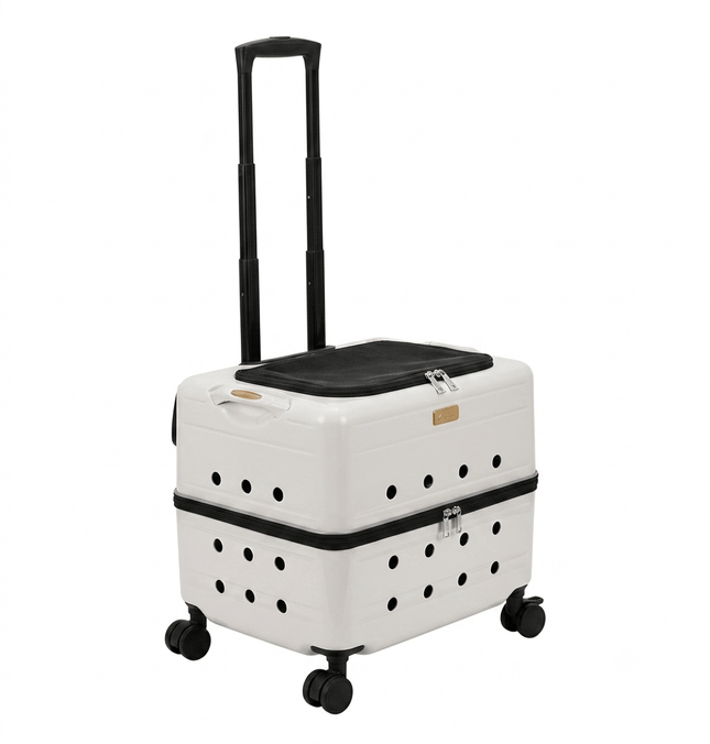 HMA Dog and cat Wheeled Pet Carrier Suitcase Portable Trolley Travel Carrier for Cats And Small Dogs 51 × 35 × 37 cm Off-White