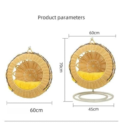 HMA Dog and cat Wicker Hanging Cat Bed Basket with Soft Yellow Cushion and Stand