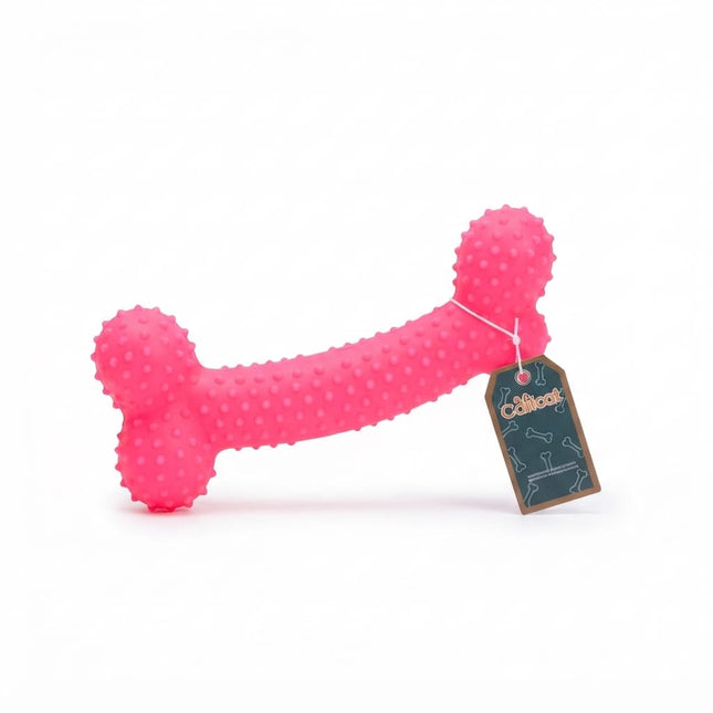 HMA Dog Coolcat Rubber Chew Bone Dog Toy Textured Teething Toy Pink