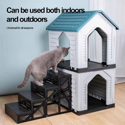 HMA Dog Heavy Duty 2-Tier Plastic Pet House with Stairs and Metal Mesh Doors Durable Pet Condo Cottage 62.5 x 48 x 94 cm Red
