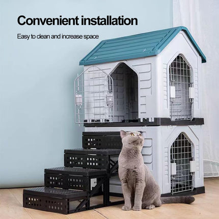 HMA Dog Heavy Duty 2-Tier Plastic Pet House with Stairs and Metal Mesh Doors Durable Pet Condo Cottage 62.5 x 48 x 94 cm Red