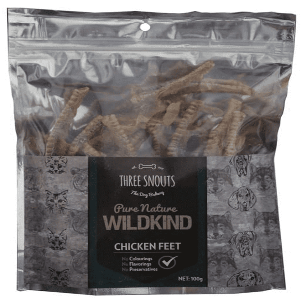 Three Snouts Wild Kind Dehydrated Chicken Feet Dog Treats 100 gr