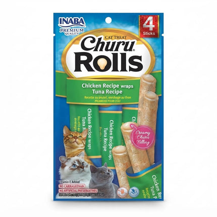 Inaba Cat Inaba Churu Rolls Creamy Chicken Filling with Tuna Recipe Cat Treat Sticks 40g